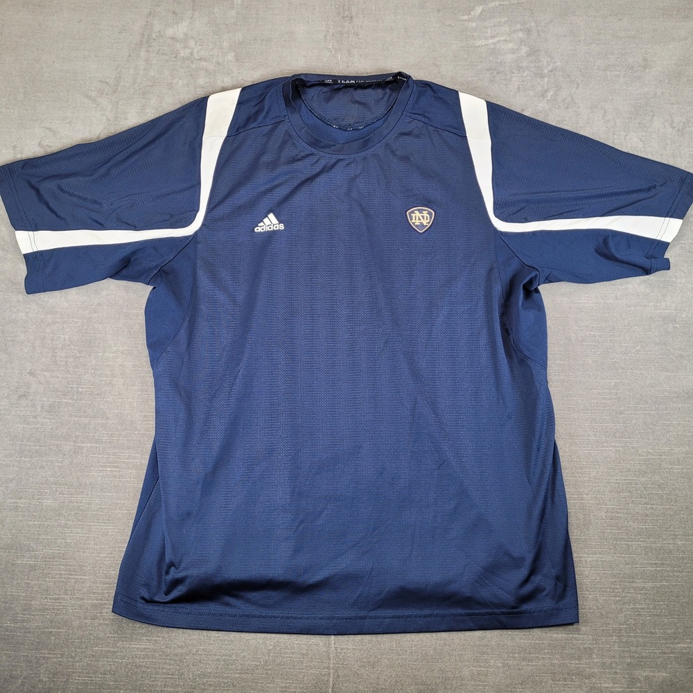 Adidas Notre Dame Sz XL‎ Fighting Irish Team Performance Shirt Navy Blue Mens